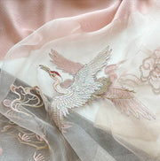 Embroidered Crane Bird Mulberry Silk Women Scarf Shawl