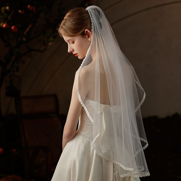 Simple Tulle Wedding Bridal Lace Edge Veil With Comb