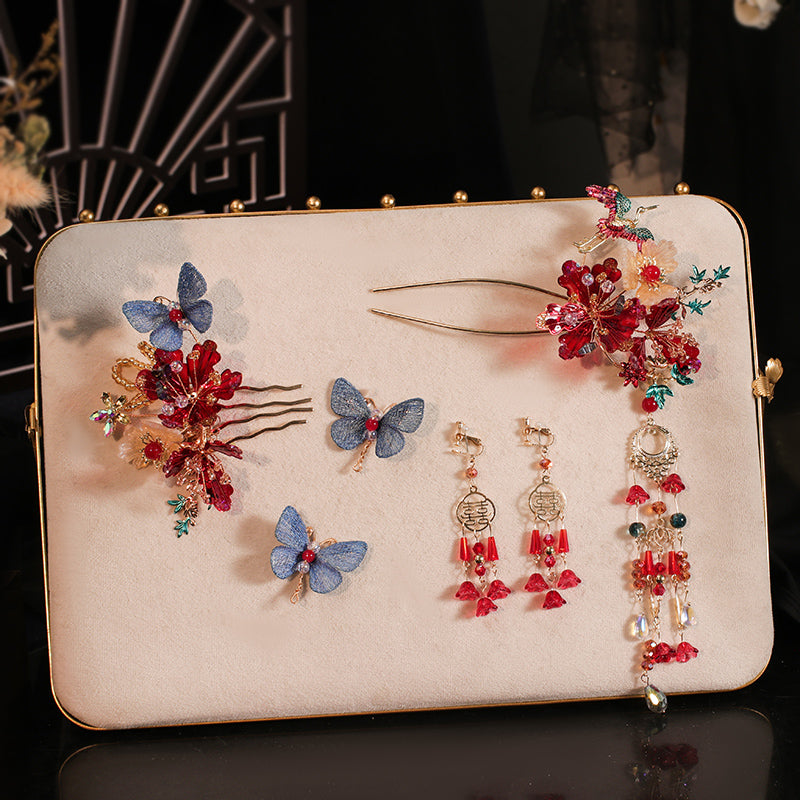 3 Pcs Bridal Flower Butterfly Hair Pins Clips & Earrings