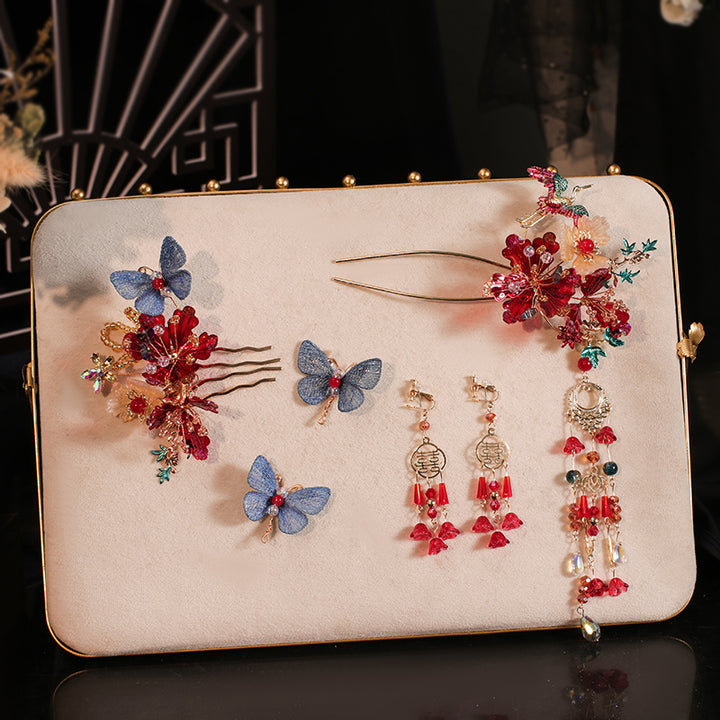 3 Pcs Bridal Flower Butterfly Hair Pins Clips & Earrings