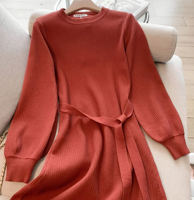 Orange Black Winter Knit Sweater Dress