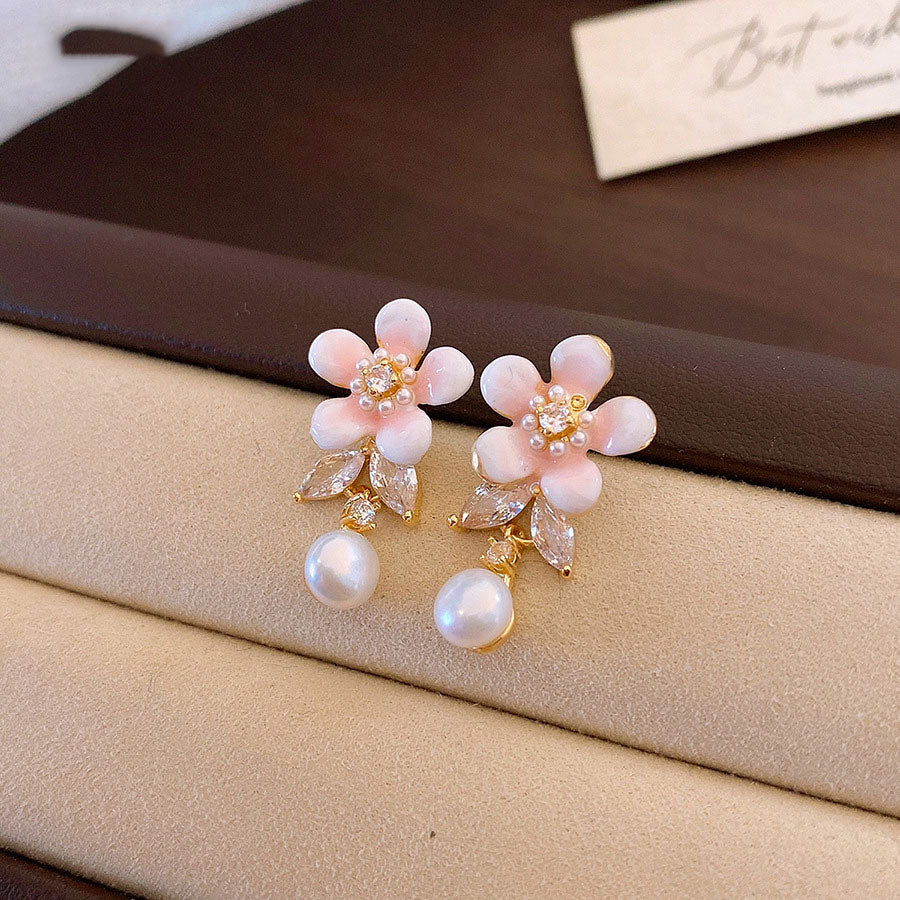 Zircon Flower Alloy Dangle Drop Earrings