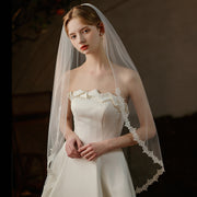 One Tier Tulle Wedding Bridal Lace Edge Veil With Comb