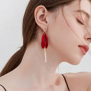 Long Red Petals Tassel Dangle Drop Earrings