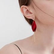 Long Red Petals Tassel Dangle Drop Earrings