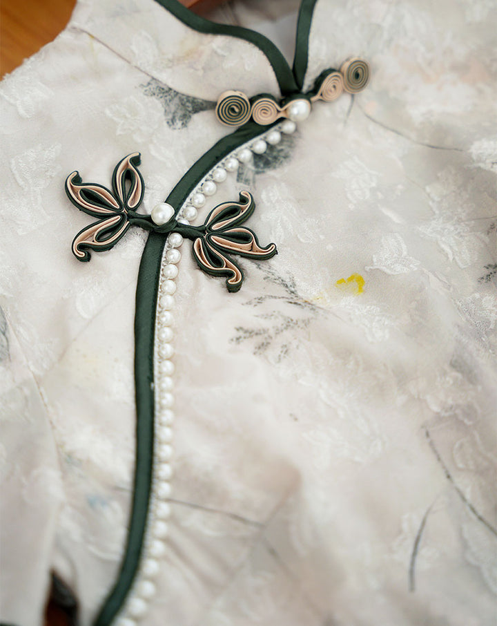 Jacquard Floral Beads Cheongsam Qipao Dress