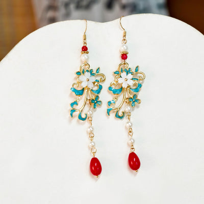 Alloy Flower Agate Drop Clip On Dangle Earrings
