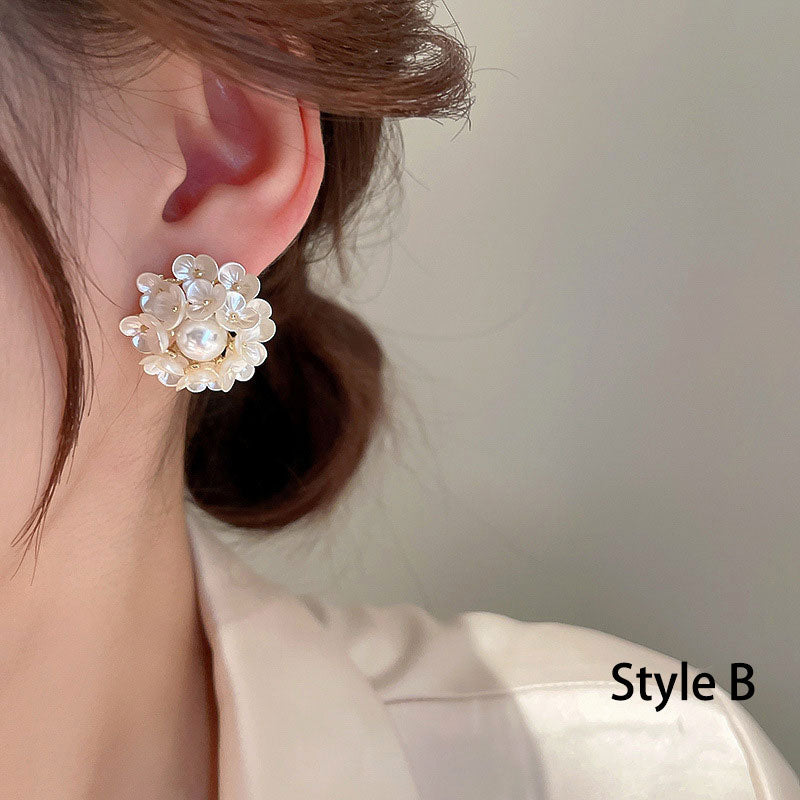 Shell Flower Ball Hoop Crystal Pearls Dangle Drop Earrings