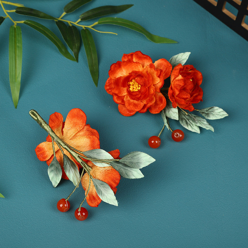 2 Pcs Orange Fabrics Flower Vine Hair Pins Clips