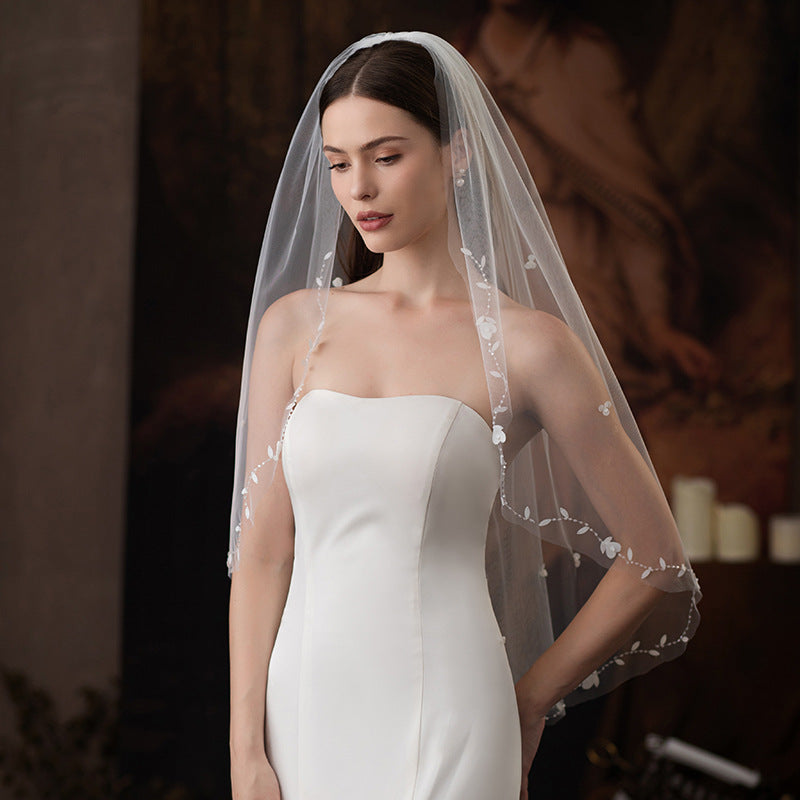 One Tier Wedding Petals Edge Bridal Veil With Comb