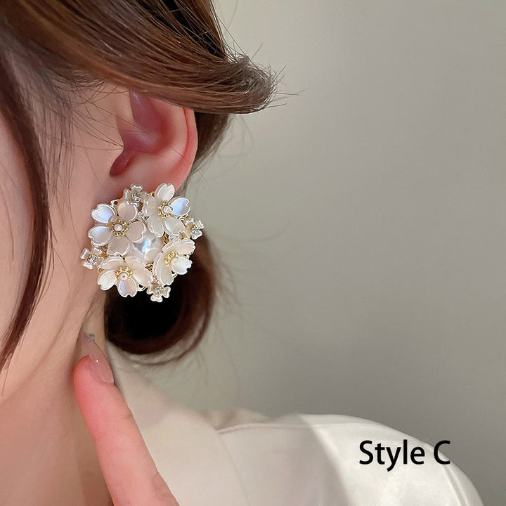 Shell Flower Ball Hoop Crystal Pearls Dangle Drop Earrings