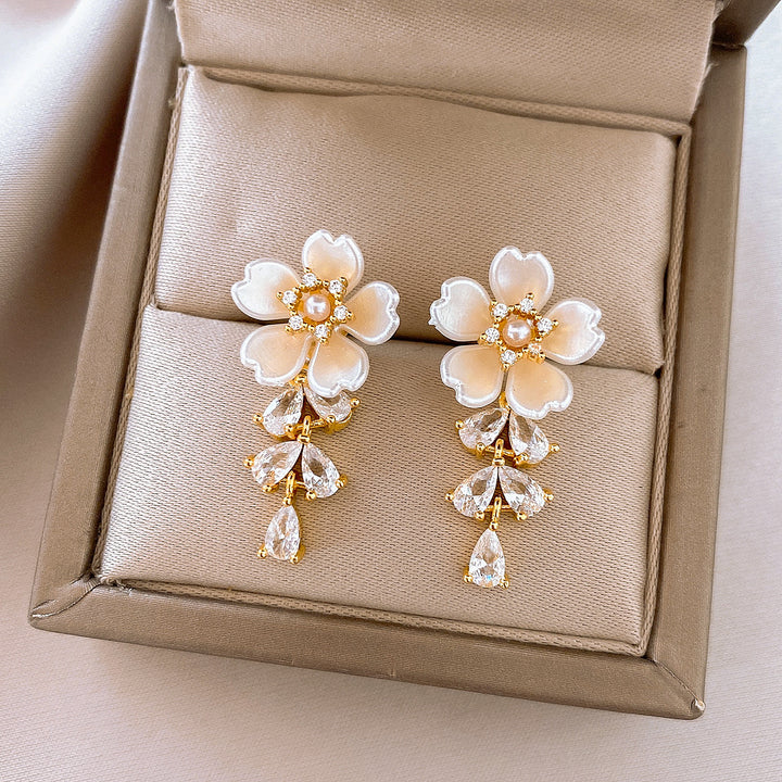 Zircon Flower Alloy Dangle Drop Earrings