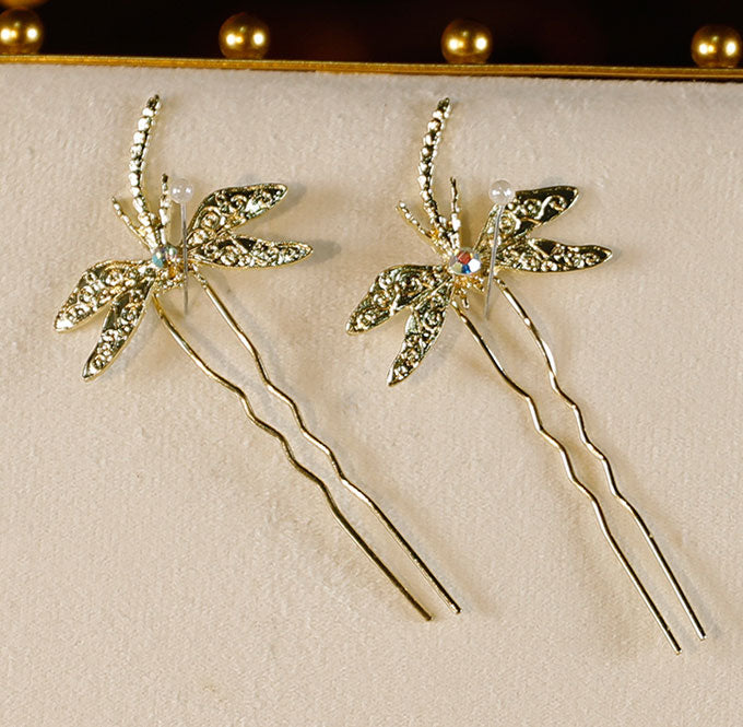 5 Pcs Bridal Orange Flower Butterfly Hairpins Clips & Earrings