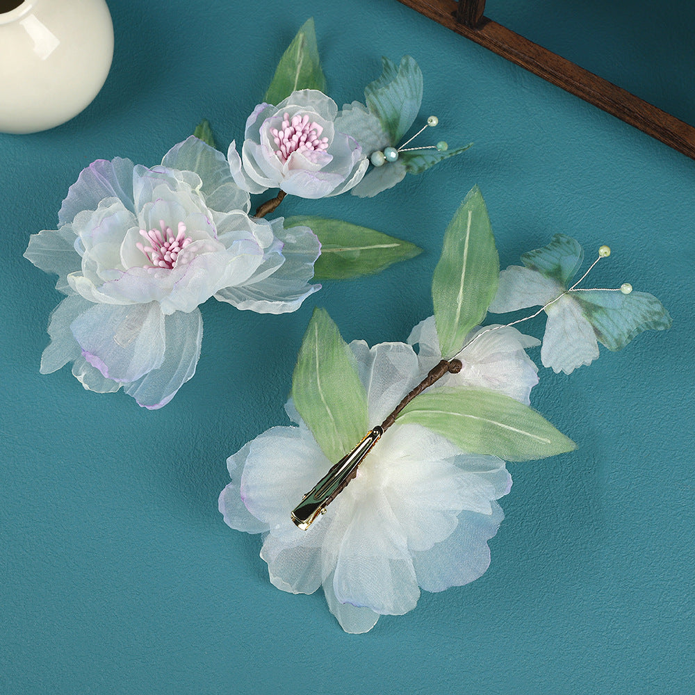 2 Pcs White Fabrics Flower Vine Hair Pins Clips