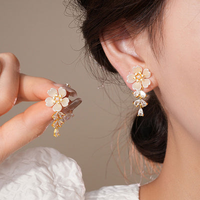 Zircon Flower Alloy Dangle Drop Earrings