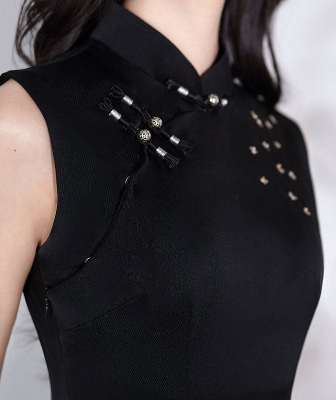 Black Embroidered Floral Cheongsam Qipao Dress