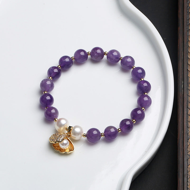 Amethyst Crystal Beads Heart Pendants Woman Bracelets