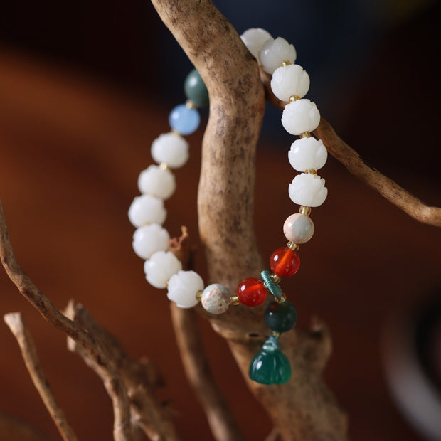 White Jade Lotus Beads Woman Bracelets