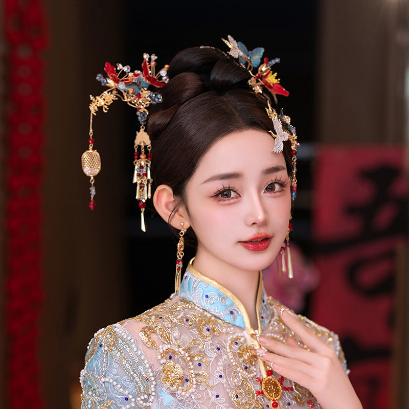 Alloy Flower Butterfly Bird Bridal Hair Clips & Earrings