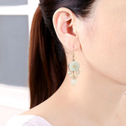 Jade Petals Drop Dangle Pierced Clip On Earrings