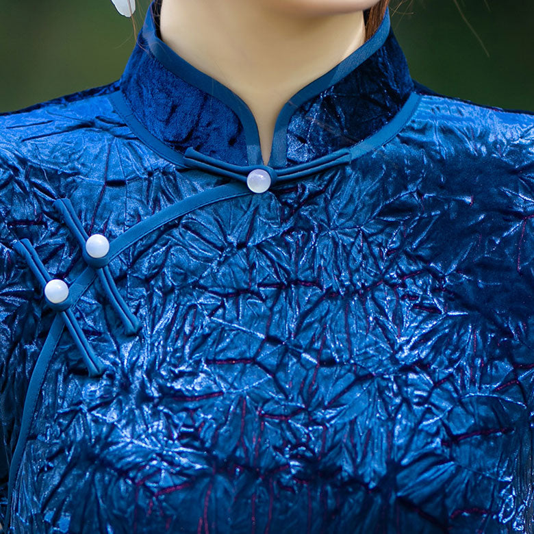 2024 Red Blue Velvet Maxi Cheongsam Qipao Dress