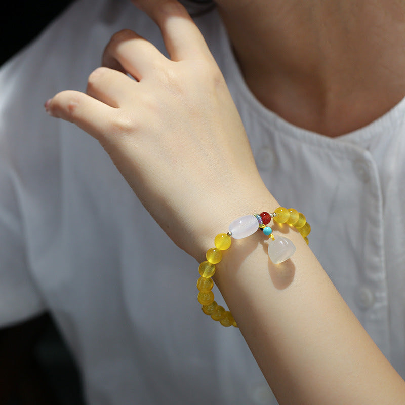 Gray Yellow Agate Beads Lotus Pendants Woman Bracelets