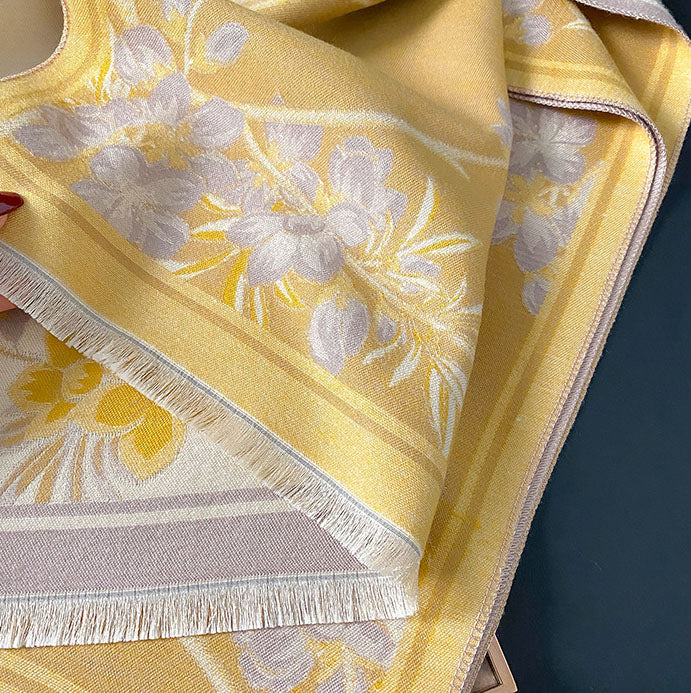 Wool Blend Women Winter Floral Scarf Shawl