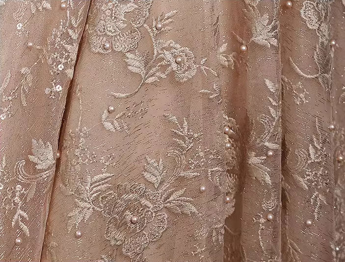 Champagne Floral Lace Fit & Flare Party Dress