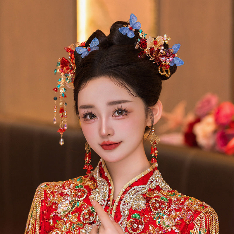 3 Pcs Bridal Flower Butterfly Hair Pins Clips & Earrings