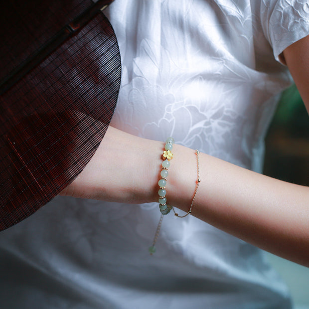 Jade Silver Ginkgo Leaf Pendant Beads Bracelets