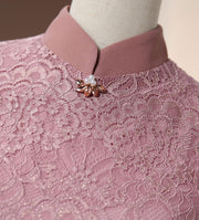 2 Pics Pink Mothers Lace Cheongsam Dress & Jacket