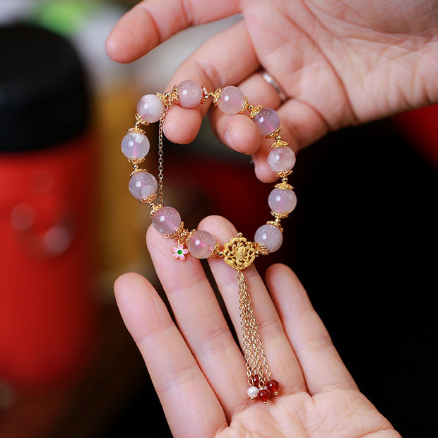 Purple Pink Agate Pearls Tassels Woman Beads Bracelets