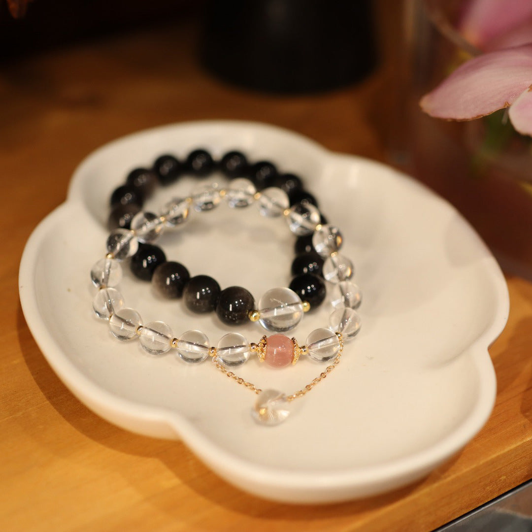 White Black Obsidian His and Her Matching Couple Bracelets