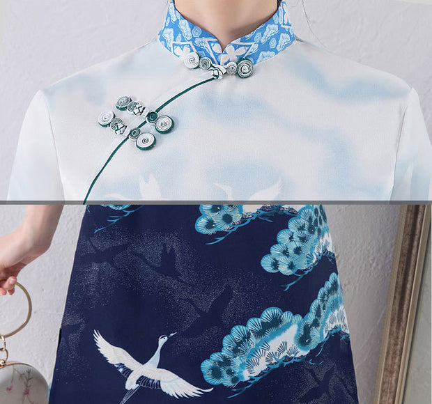 Clearance Vintage Print Cheongsam Qipao Dress
