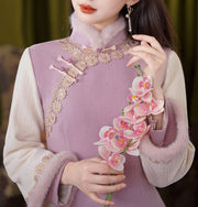 Purple Chenille Winter Cheongsam Qipao Dress