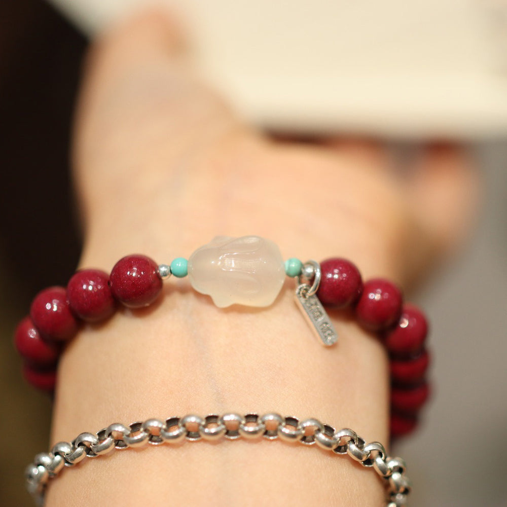 Cinnabar Chinese Zodiac Animal Rabbit Woman Beads Bracelets