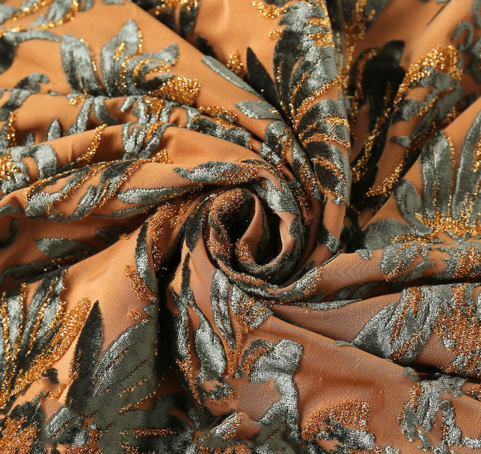 2 Pieces Khaki Floral Velvet Mothers Dress & Top