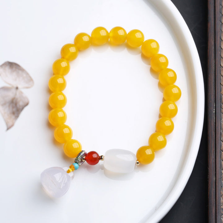 Gray Yellow Agate Beads Lotus Pendants Woman Bracelets