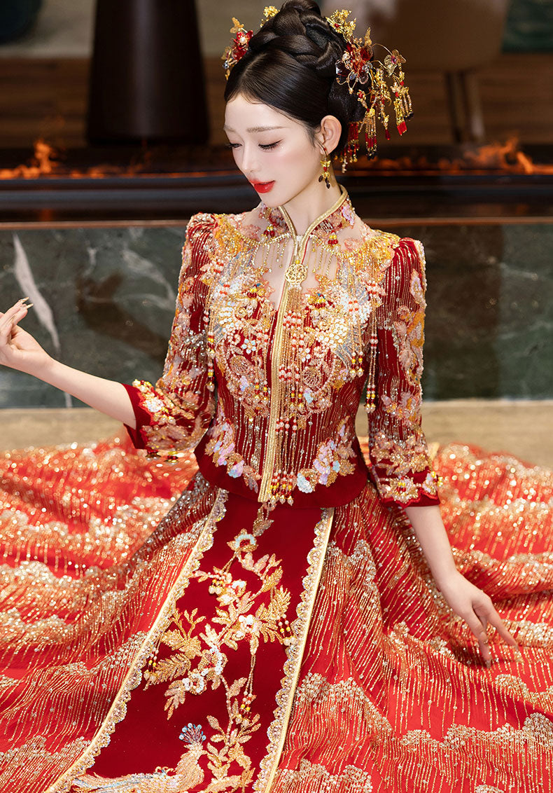 2025 Fanciful Sequins Beads Wedding Bride Qun Kwa Xiuhe