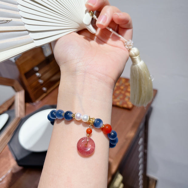 Blue Agate Beads Safety Buckle Pendant Woman Bracelets