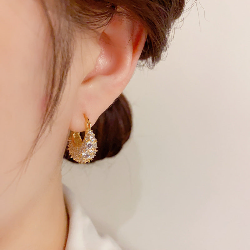 Gold Plated Rhinestone Zirconia Hoop Earrings
