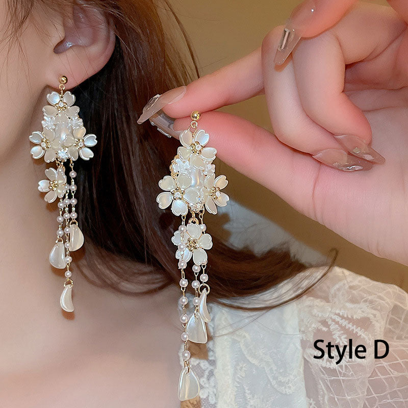 Shell Flower Ball Hoop Crystal Pearls Dangle Drop Earrings