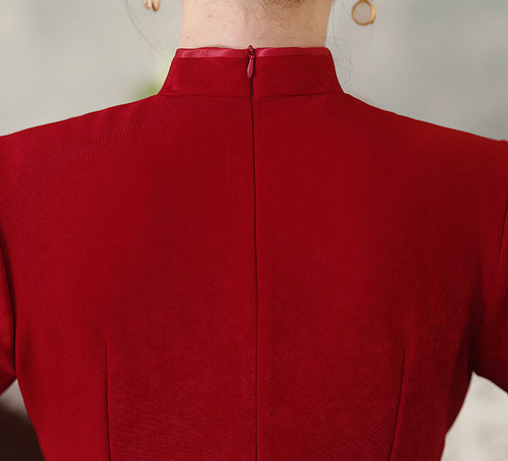 Red Embroidered Phoenix Wedding Cheongsam Qipao Dress