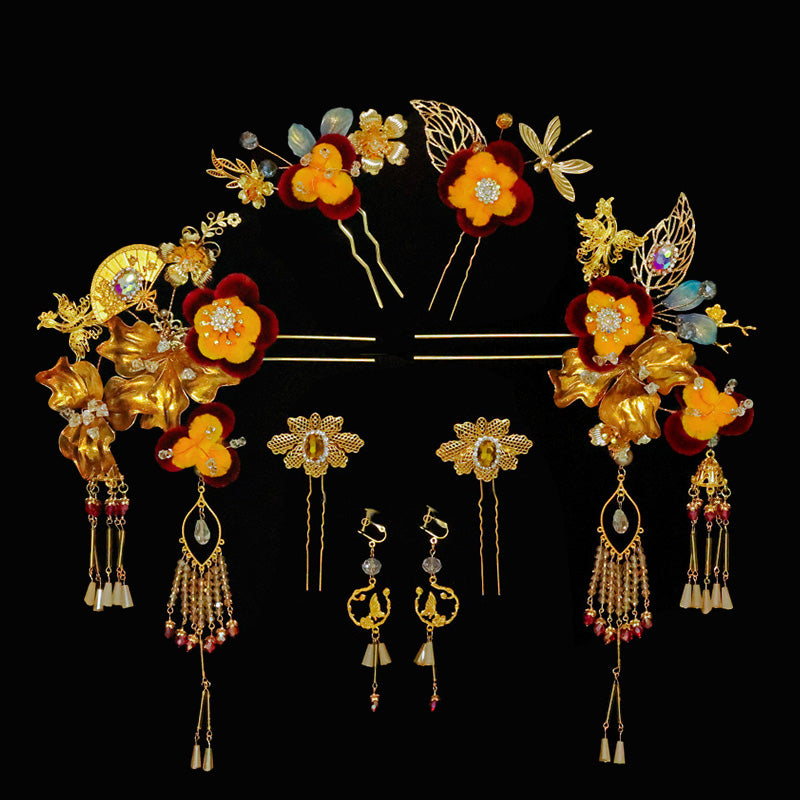 Fabric Flower Beads Tassels Bridal Hair Clips Pins & Earrings