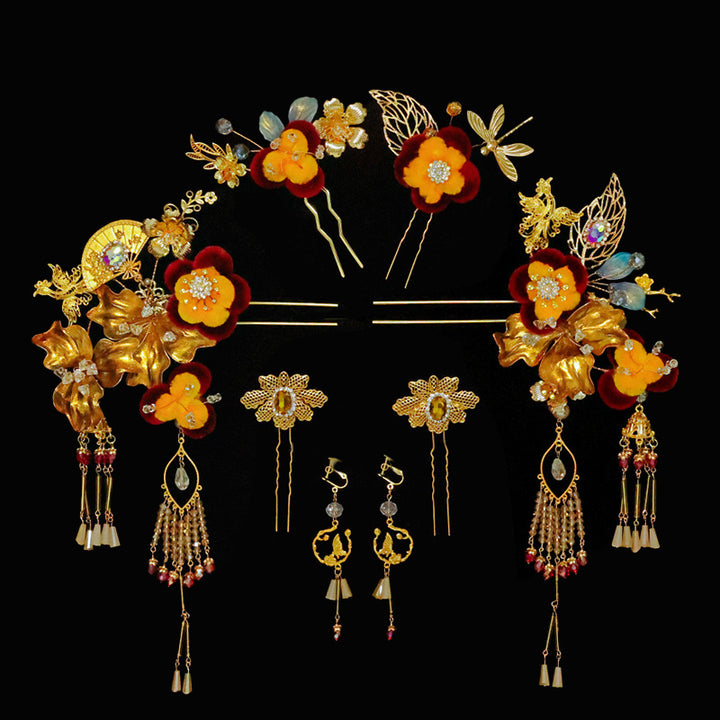 Fabric Flower Beads Tassels Bridal Hair Clips Pins & Earrings