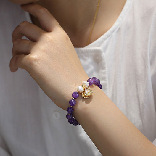 Amethyst Crystal Beads Heart Pendants Woman Bracelets