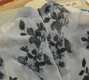 Gray Floral Belt A-Line Midi Cheongsam Qipao Dress