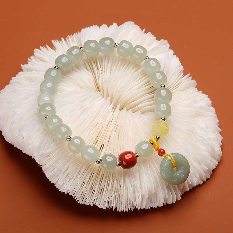 Natural Jade Beads Safety Buckle Pendant Woman Bracelets