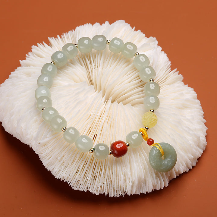 Natural Jade Beads Safety Buckle Pendant Woman Bracelets