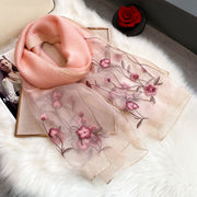 Embroidered Floral Mulberry Silk Women Scarf Shawl